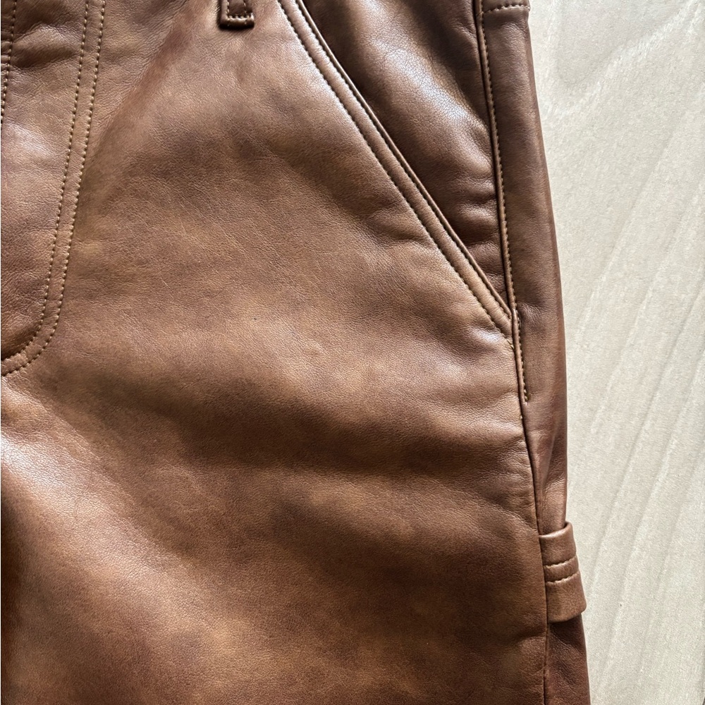 Agolde Brown recycled Leather Wide Leg Dale Trouser - Picture 5 of 5